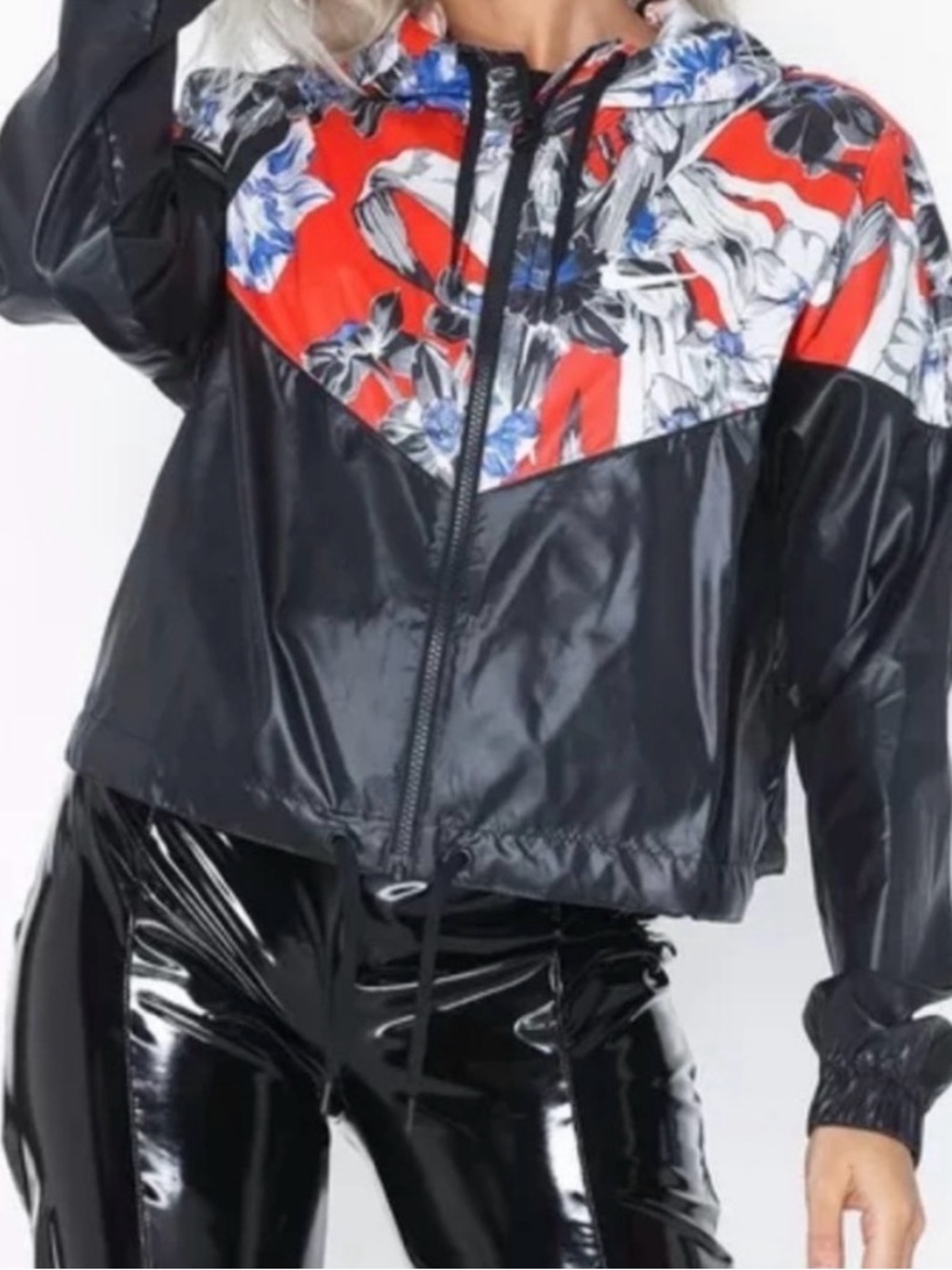 Nike Floral-Panel Lightweight Windbreaker Jacket - Black & Red